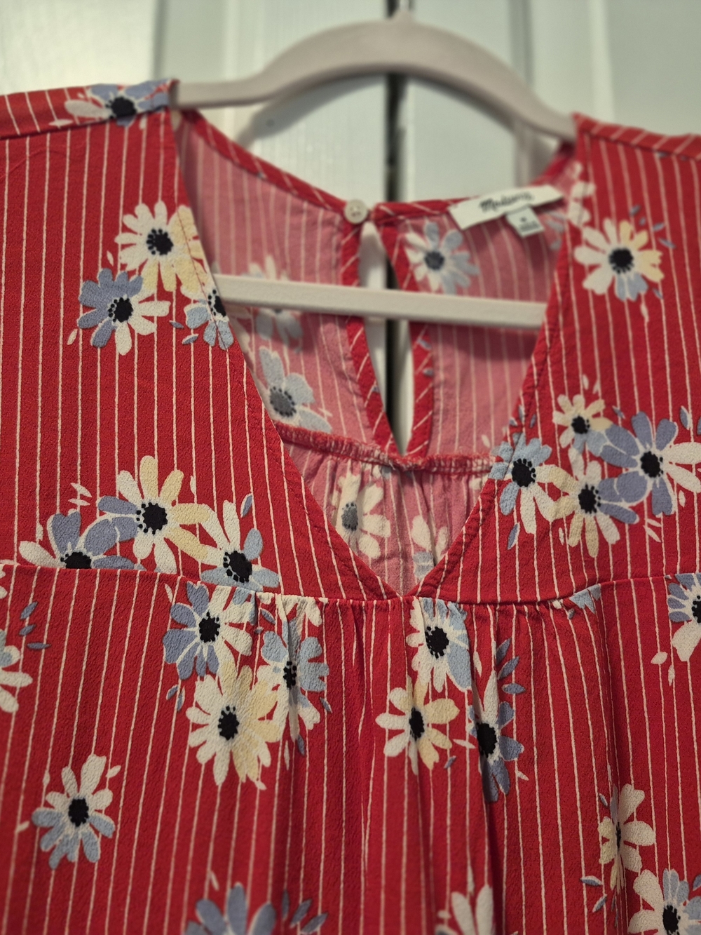 Madewell Red Floral Stripe Short Sleeve Top, Sz Med - Picture 4 of 7